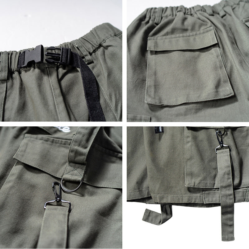 Solid Color Tooling Letter Label Casual Shorts Men Loose