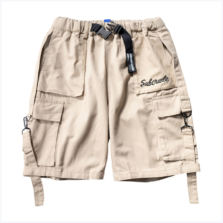 Solid Color Tooling Letter Label Casual Shorts Men Loose Novara Shop 69.52 Novara Shop Khaki / XL 69.52
