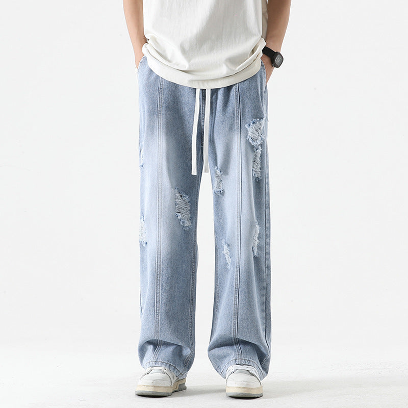 Fashion Men Loose Drawstring Straight-leg Pants Novara Shop 44.99 Novara Shop BK218 Light Blue / XL 44.99