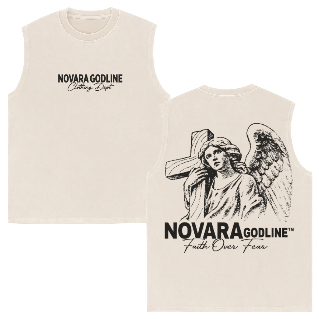 NOVARA GODLINE™ Faith Over Fear Sleeveless Gym Vest — Washed Street Strength Edition Novara Shop Novara Shop