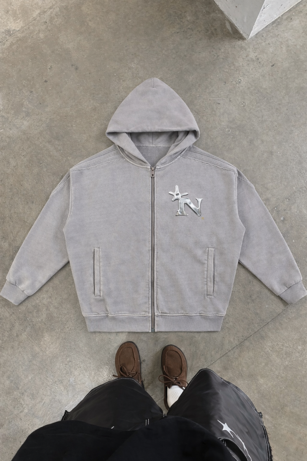 Snow Washed Tape Raw Edge Zip Hoodie Novara Shop Novara Shop