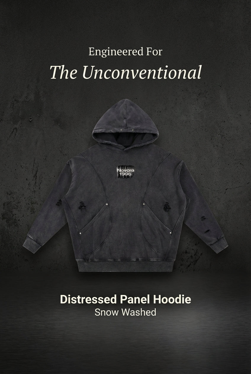 Novara Snow Washed Distressed Panel Pocket Hoodie Novara Shop Novara Shop