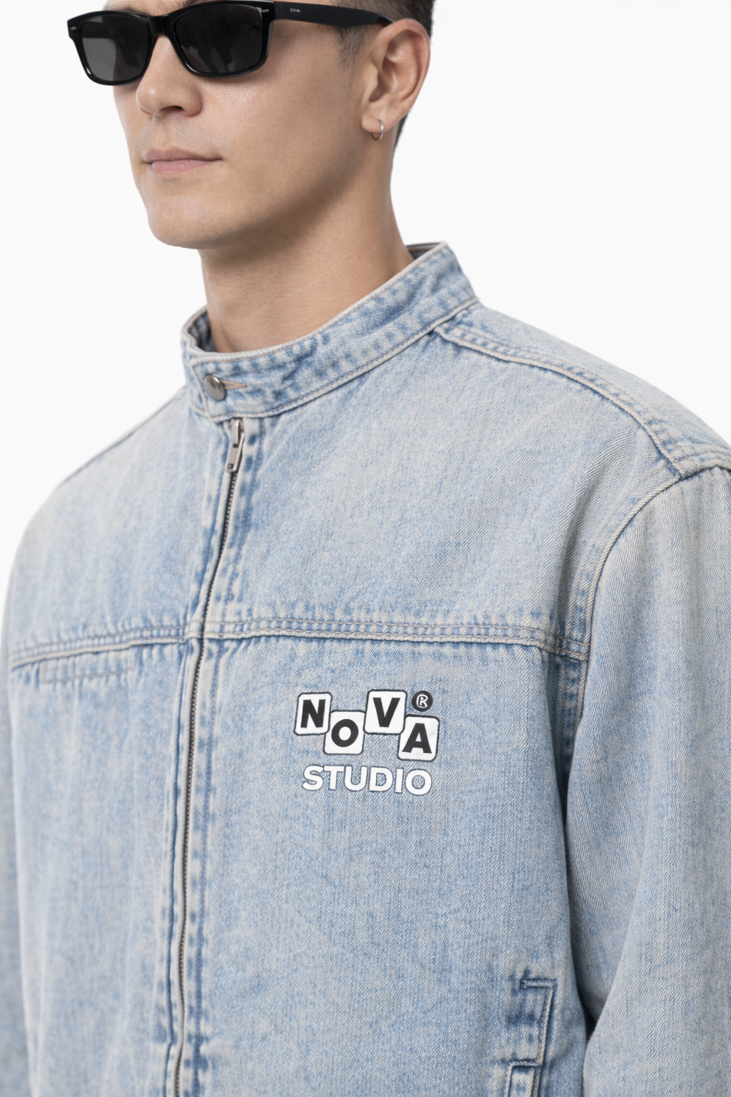 Vintage Wash Zip Denim Jacket ODMPOD Novara Studio