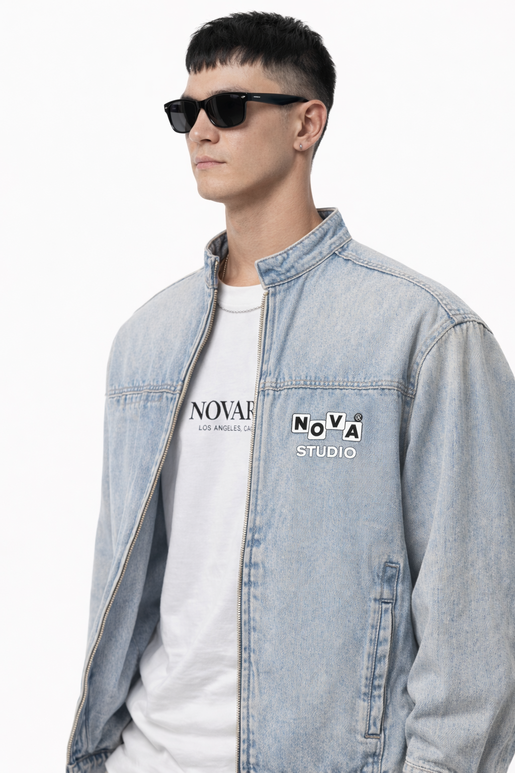 Vintage Wash Zip Denim Jacket ODMPOD Novara Studio