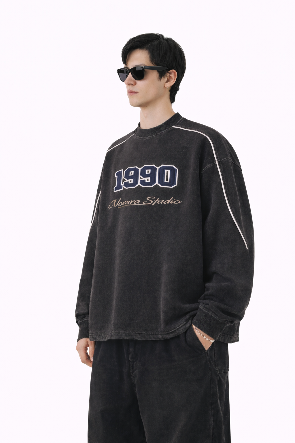 Mineral Wash Piping Raw Hem Sweatshirt Novara Studio Novara Studio