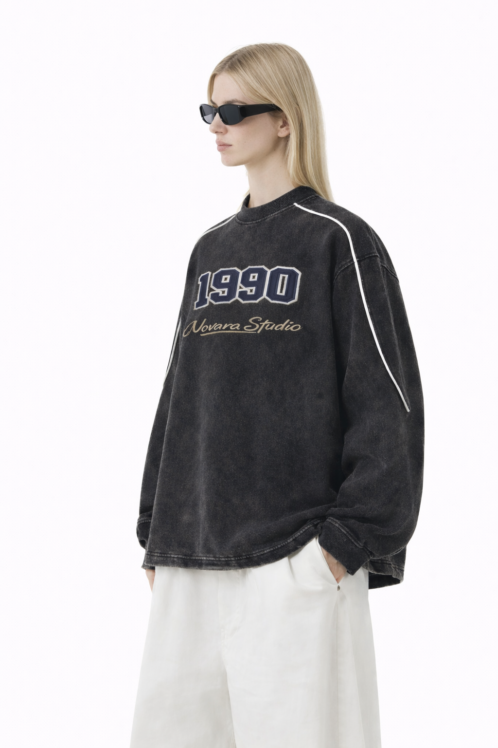 Mineral Wash Piping Raw Hem Sweatshirt Novara Studio Novara Studio