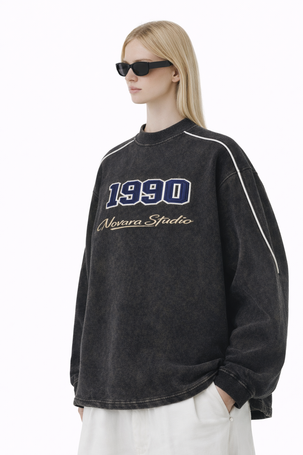 Mineral Wash Piping Raw Hem Sweatshirt Novara Studio Novara Studio