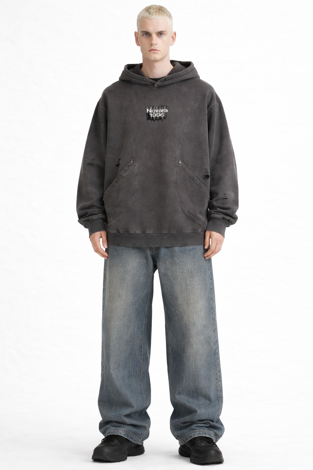 Snow Washed Distressed Panel Pocket Hoodie Novara Shop Novara Studio