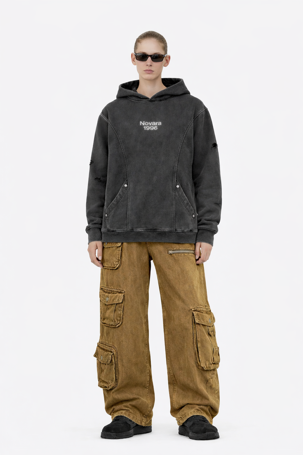 Snow Washed Distressed Panel Pocket Hoodie Novara Shop Novara Studio