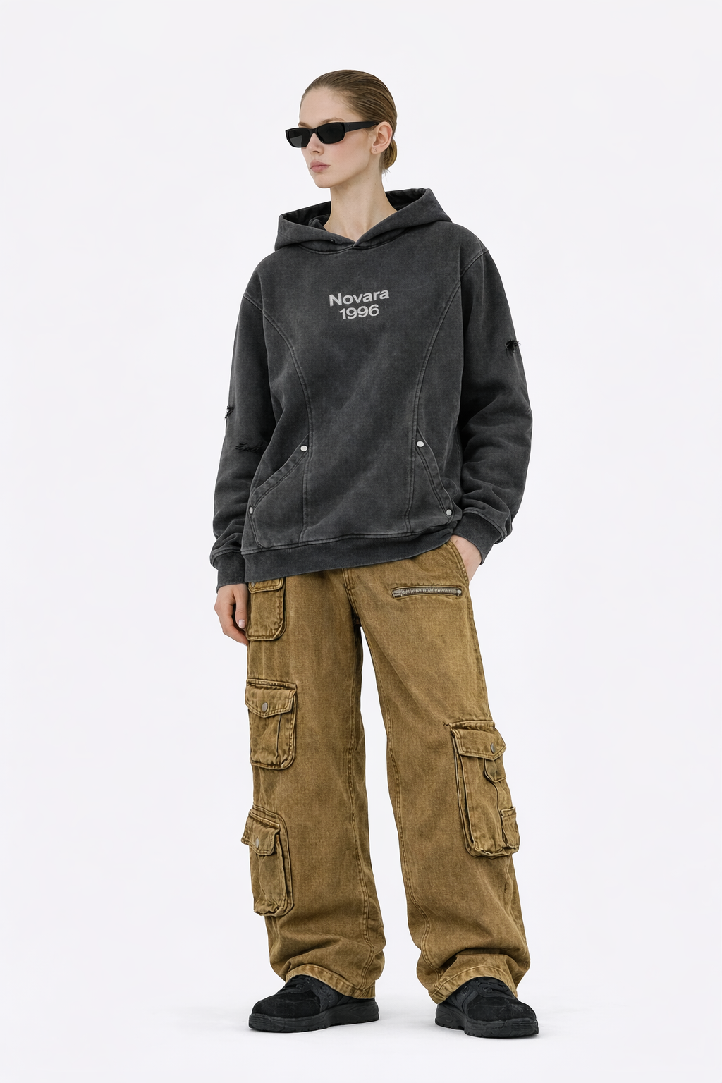 Snow Washed Distressed Panel Pocket Hoodie Novara Shop Novara Studio