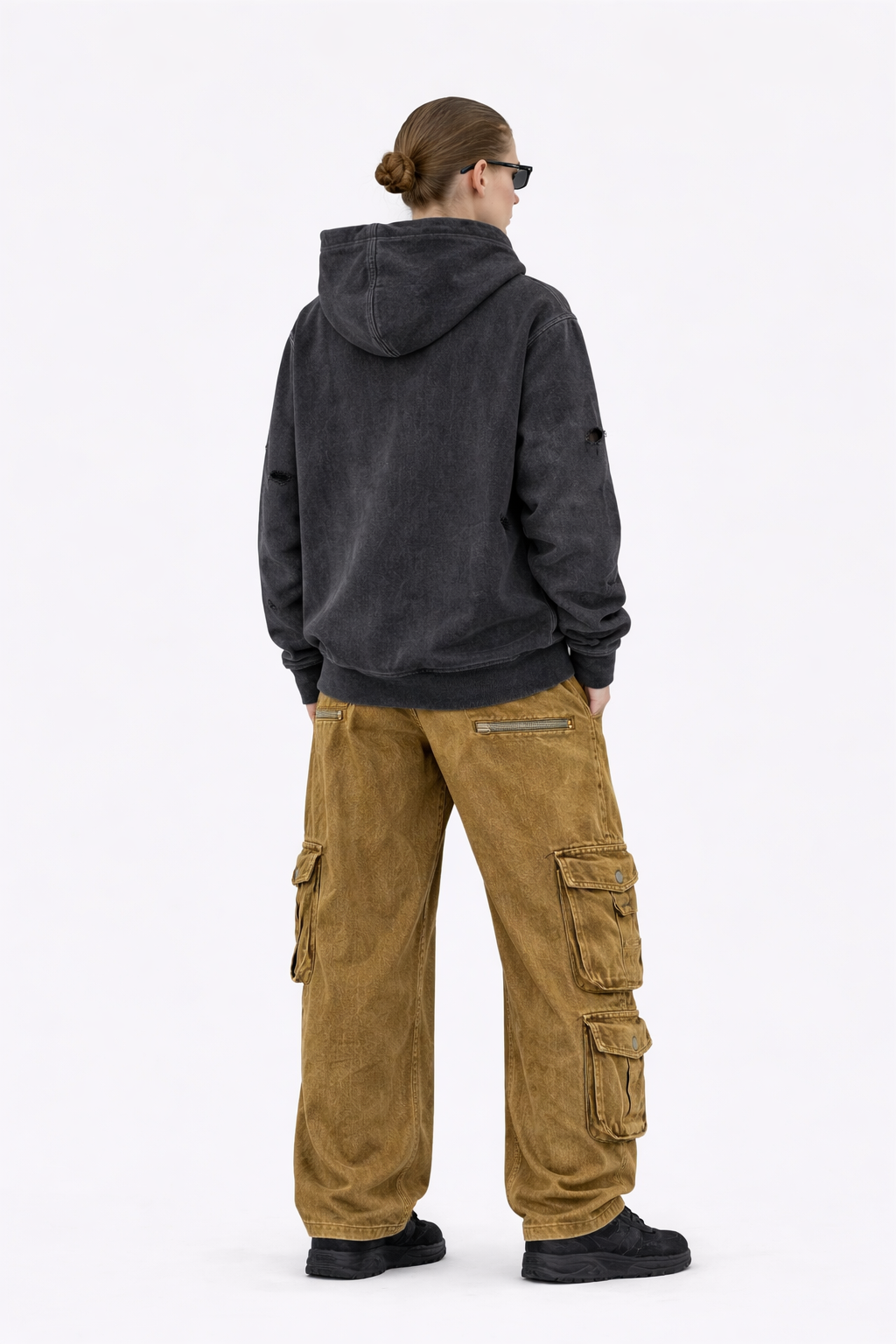 Snow Washed Distressed Panel Pocket Hoodie Novara Shop Novara Studio