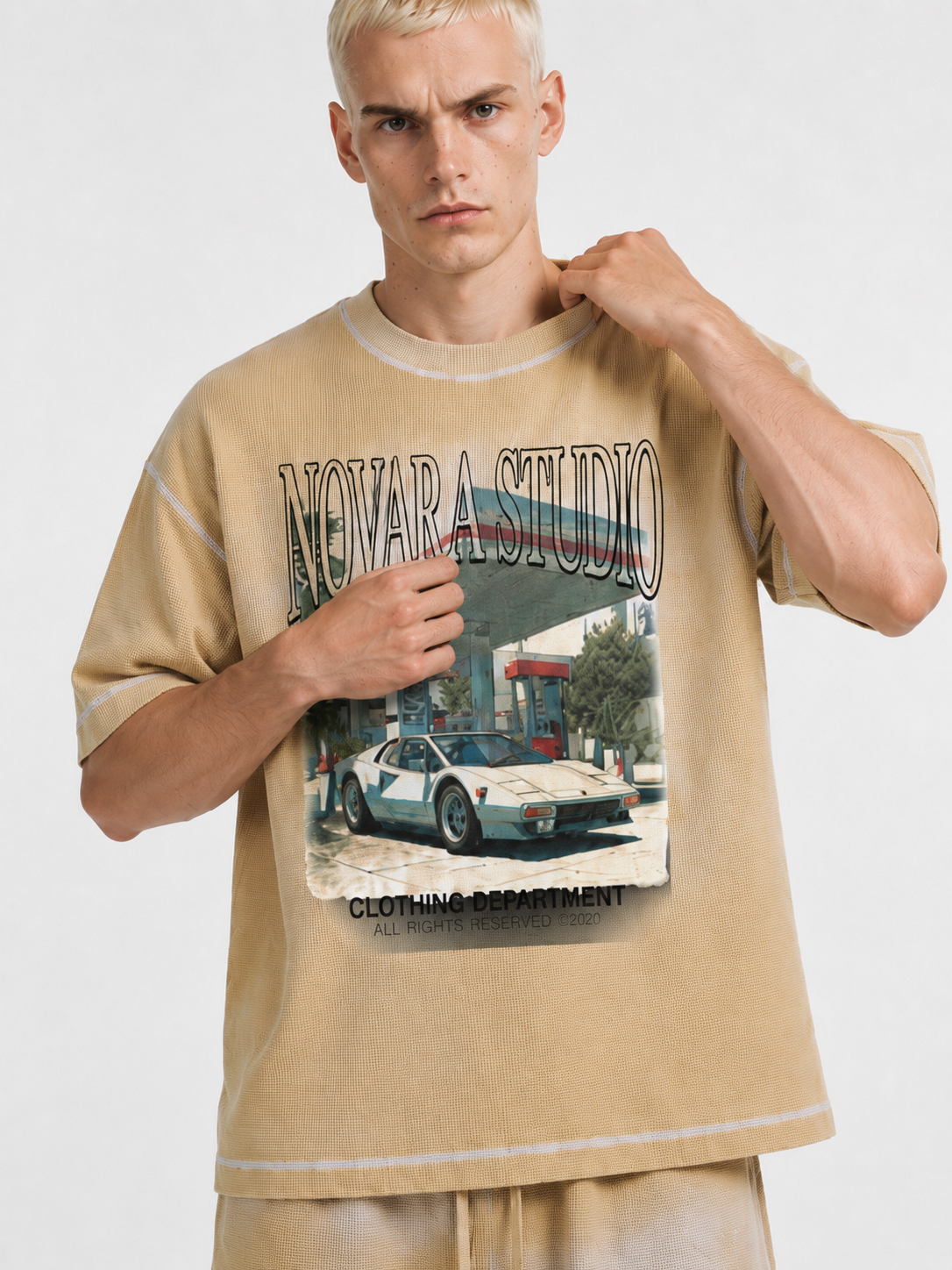 Unisex Sunfade Waffle Boxy T-Shirt ODMPOD Novara Studio