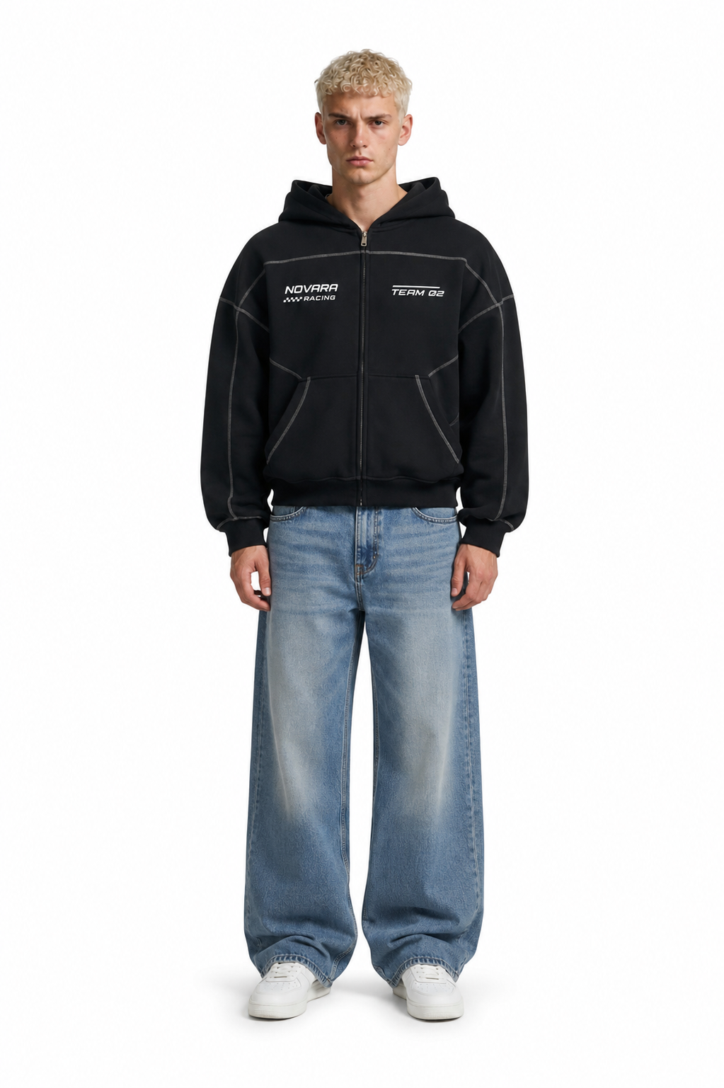 Contrast-Stitched Boxy Fleece Zip Hoodie ODMPOD Novara Studio