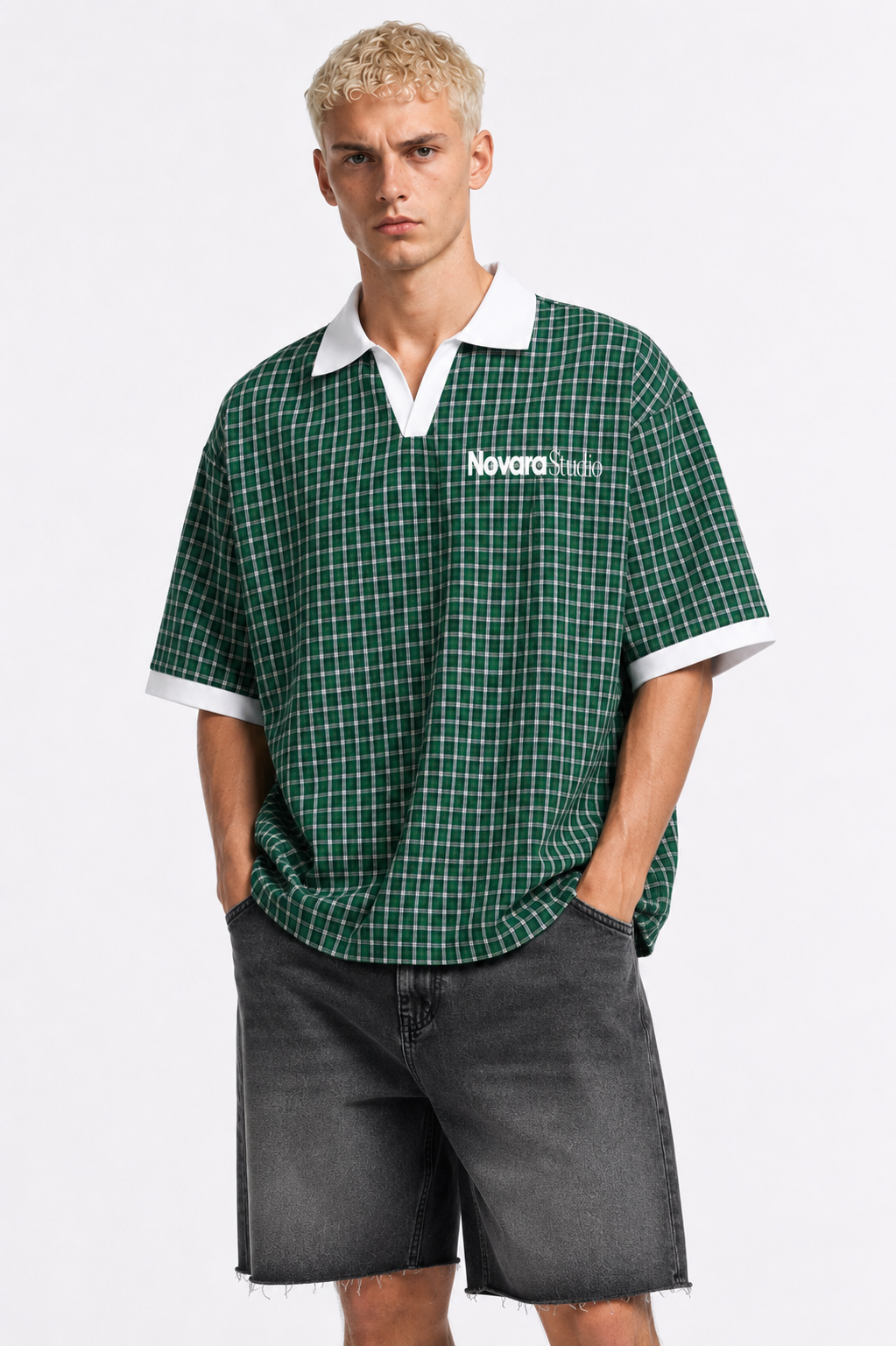 Unisex Boxy Plaid Color Block Polo Shirt ODMPOD Novara Studio