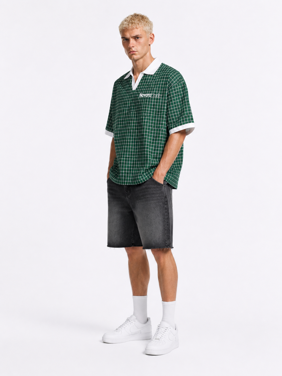 Unisex Boxy Plaid Color Block Polo Shirt ODMPOD Novara Studio