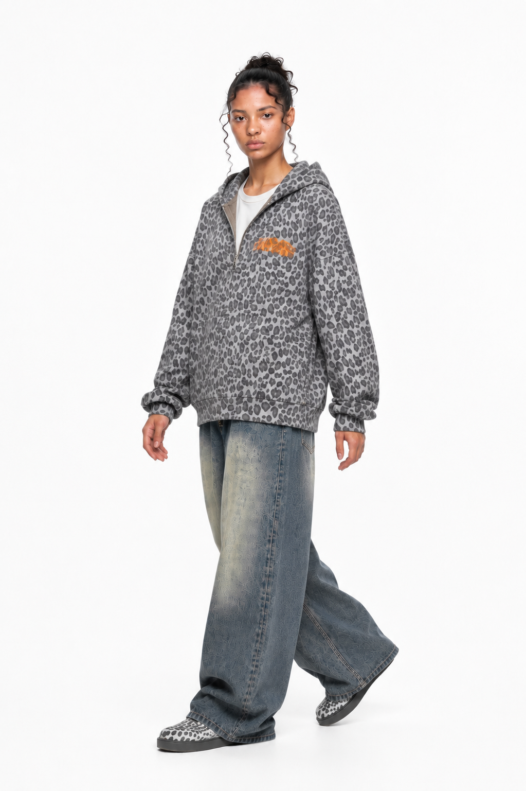 Unisex Leopard Print Waffle Full Zip Hoodie ODMPOD Novara Studio