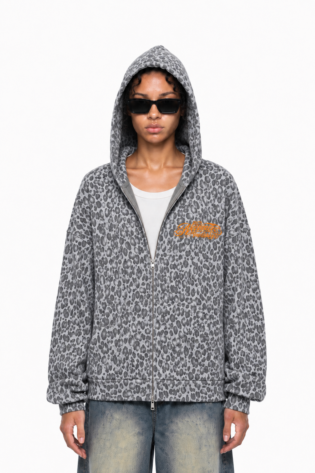 Unisex Leopard Print Waffle Full Zip Hoodie ODMPOD Novara Studio