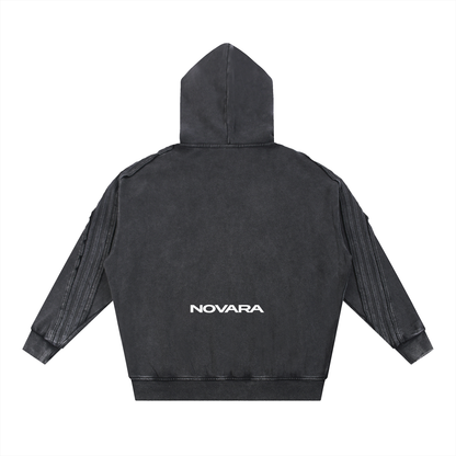Snow Washed Tape Raw Edge Zip Hoodie ODMPOD   Novara Shop