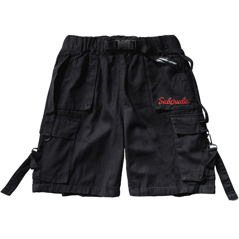 Solid Color Tooling Letter Label Casual Shorts Men Loose