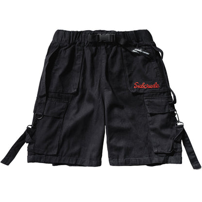 Solid Color Tooling Letter Label Casual Shorts Men Loose