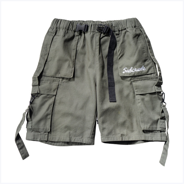 Solid Color Tooling Letter Label Casual Shorts Men Loose Novara Shop  69.52 Novara Shop Green / XL  69.52