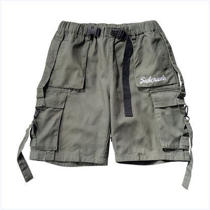 Solid Color Tooling Letter Label Casual Shorts Men Loose Novara Shop  69.52 Novara Shop Green / XL  69.52