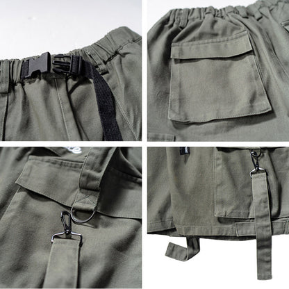 Solid Color Tooling Letter Label Casual Shorts Men Loose