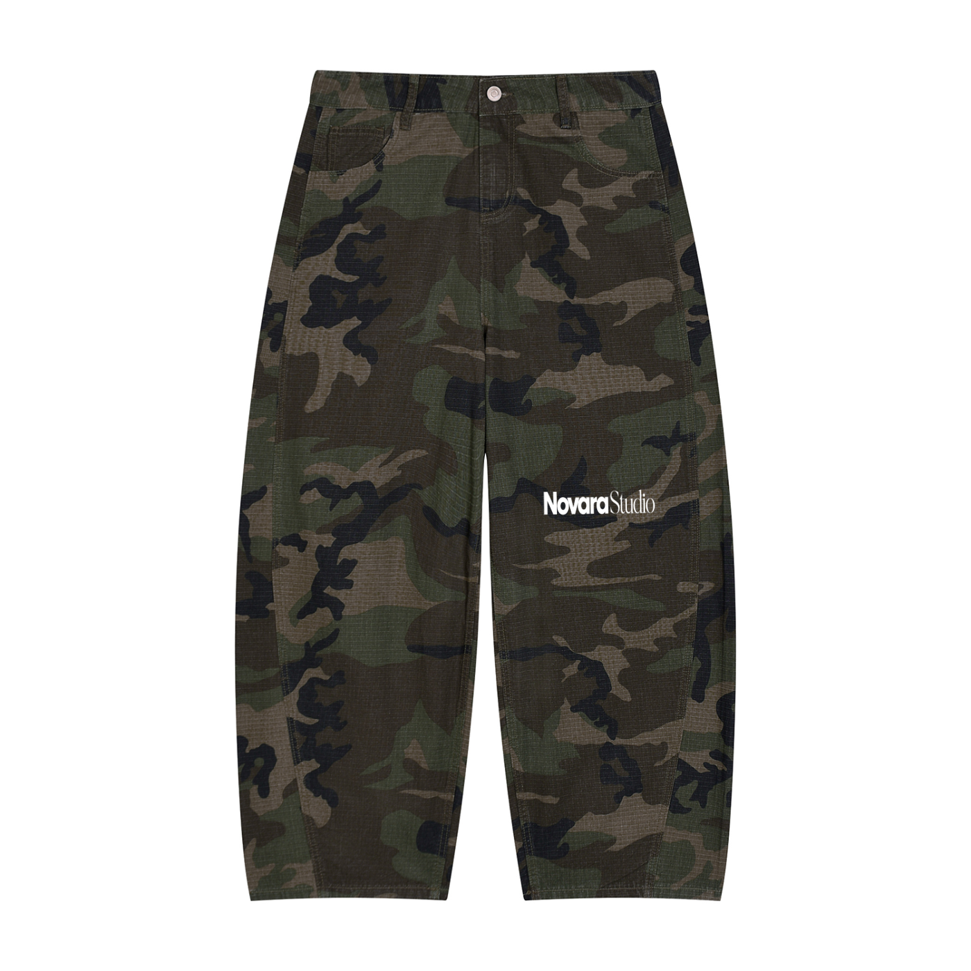 Men’s Camo Barrel Leg Cargo Pants ODMPOD   Novara Studio
