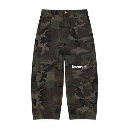 Men’s Camo Barrel Leg Cargo Pants ODMPOD   Novara Studio