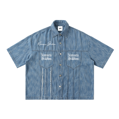 Distressed Wash Short-Sleeve Shirt ODMPOD   Novara Shop