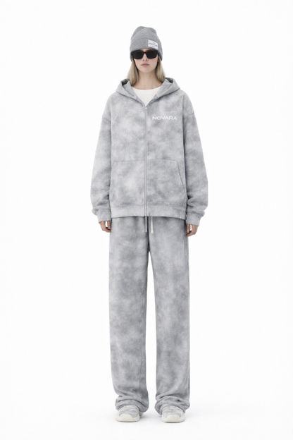 Dirty Washed Zip-Up Fleece Hoodie ODMPOD   Novara Studio