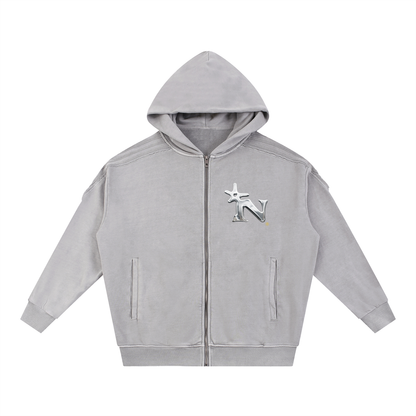 Snow Washed Tape Raw Edge Zip Hoodie ODMPOD   Novara Shop