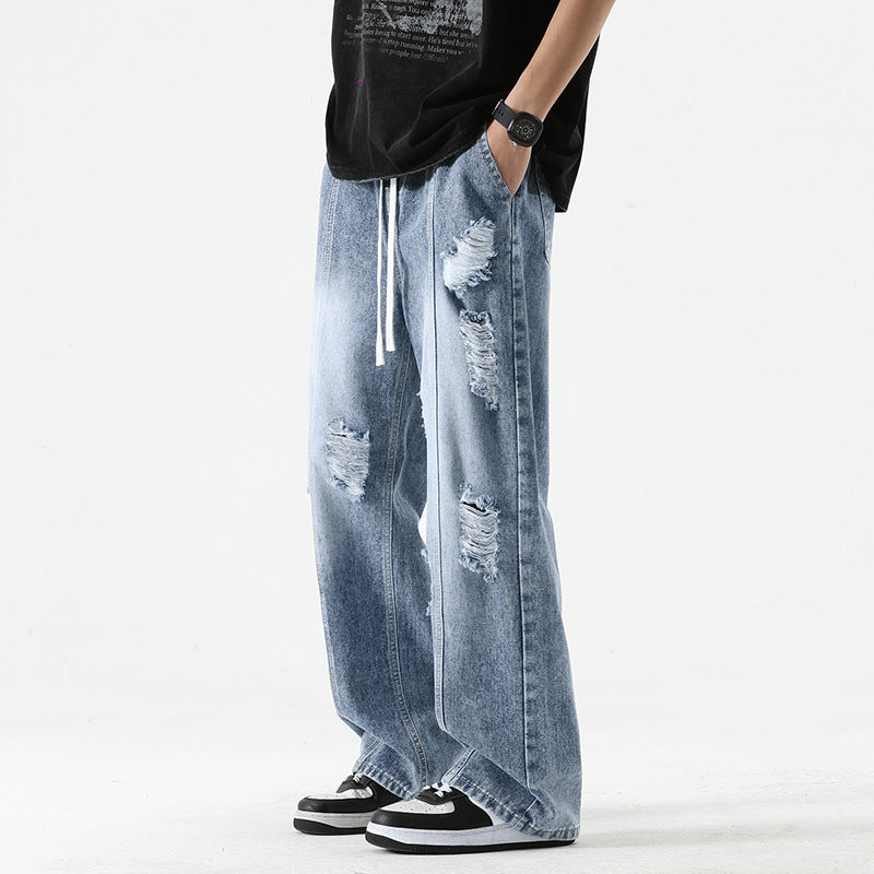 Fashion Men Loose Drawstring Straight-leg Pants
