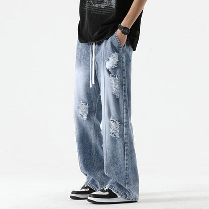 Fashion Men Loose Drawstring Straight-leg Pants