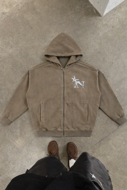 Snow Washed Tape Raw Edge Zip Hoodie Novara Shop   Novara Shop