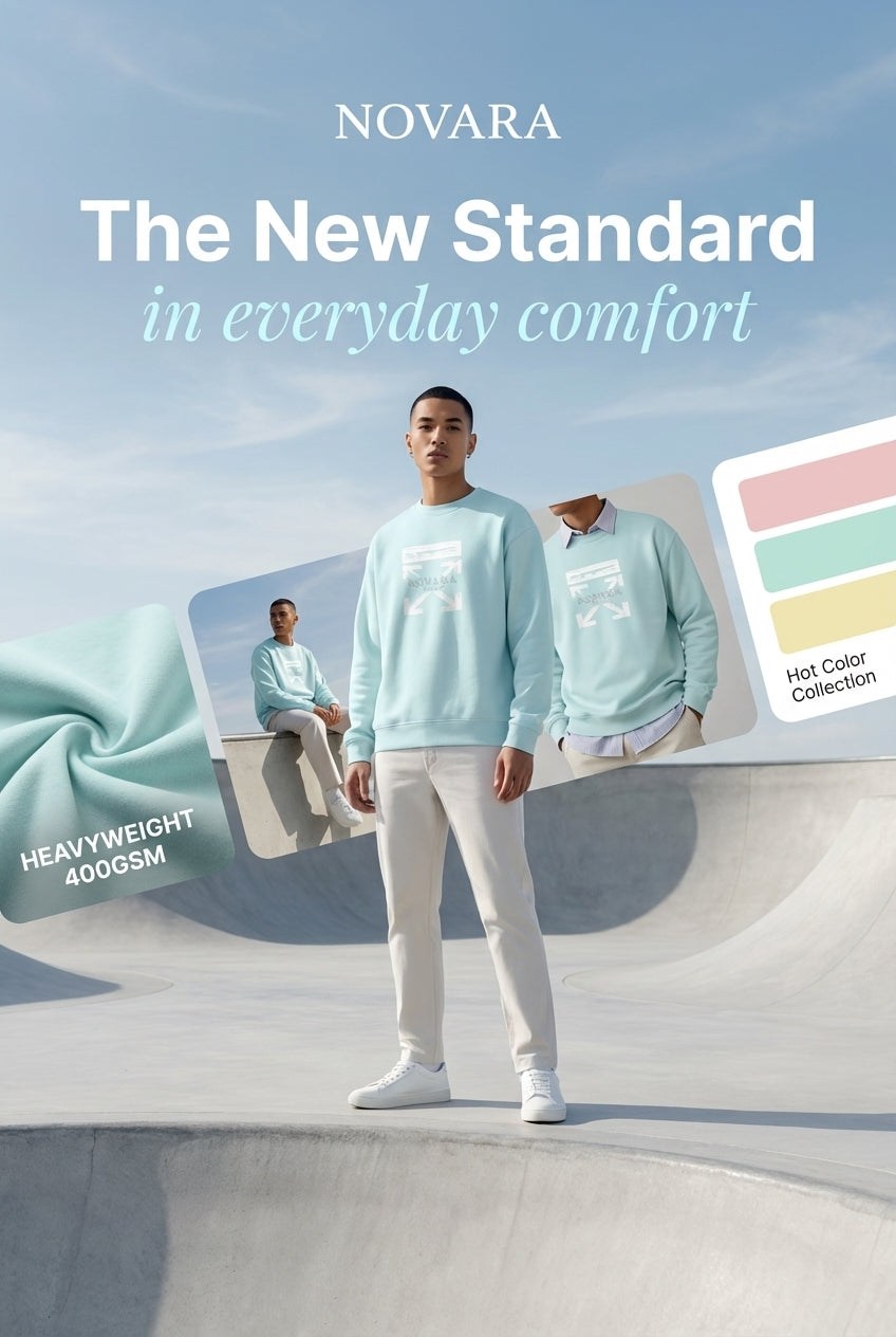 Hot Color Collection 🩵- Novara Essential Heavyweight Crewneck Sweatshirt ODMPOD   Novara Shop