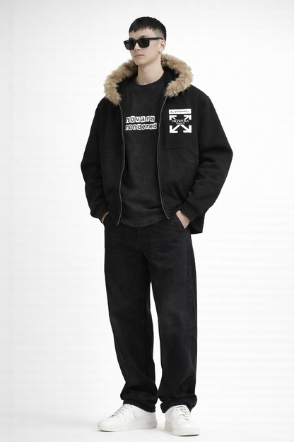 Sun Fade Boxy Detachable Fur Hoodie Novara Shop   Novara Studio