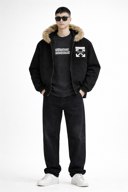 Sun Fade Boxy Detachable Fur Hoodie Novara Shop   Novara Studio