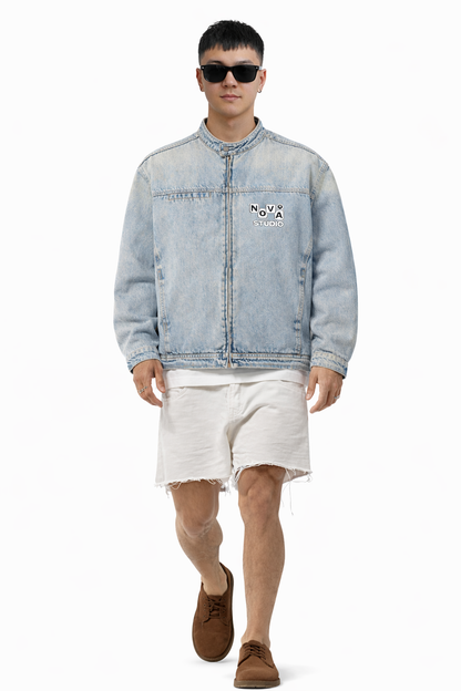 Vintage Wash Zip Denim Jacket ODMPOD   Novara Studio