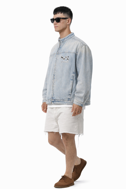 Vintage Wash Zip Denim Jacket ODMPOD   Novara Studio