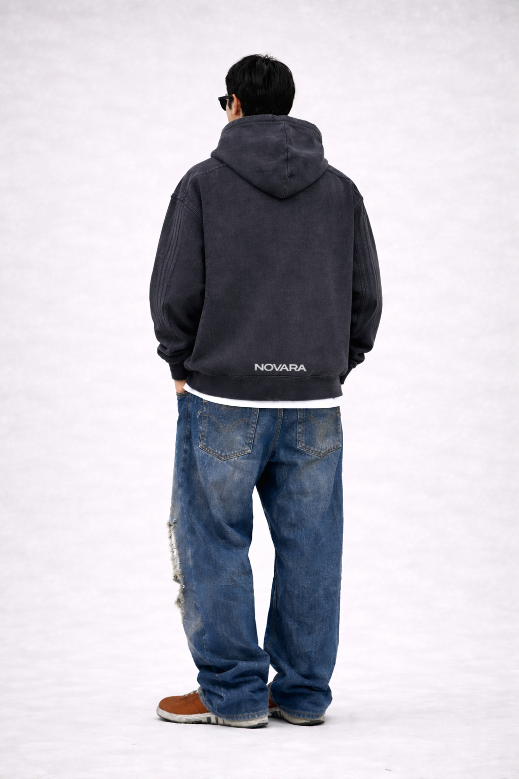Snow Washed Tape Raw Edge Zip Hoodie Novara Shop   Novara Studio