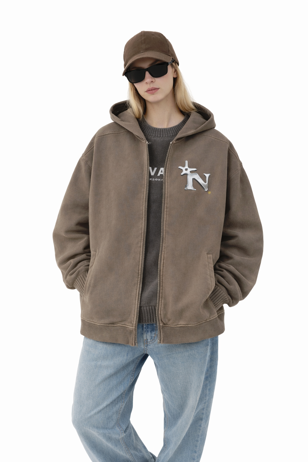 Snow Washed Tape Raw Edge Zip Hoodie Novara Shop   Novara Studio