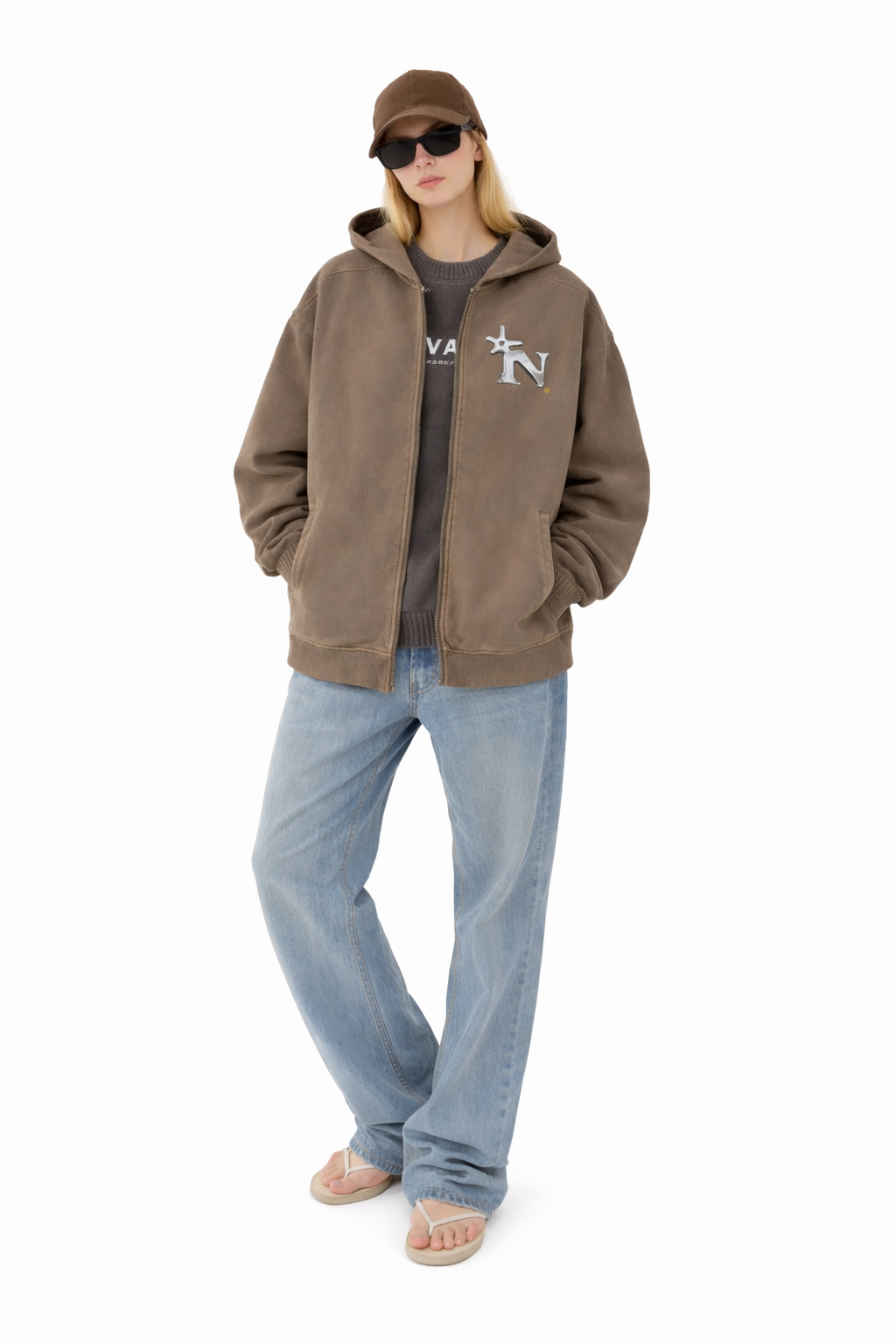 Snow Washed Tape Raw Edge Zip Hoodie Novara Shop   Novara Studio