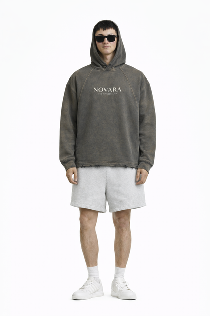 Vintage Washed Frayed-Hem Hoodie Novara Studio   Novara Studio