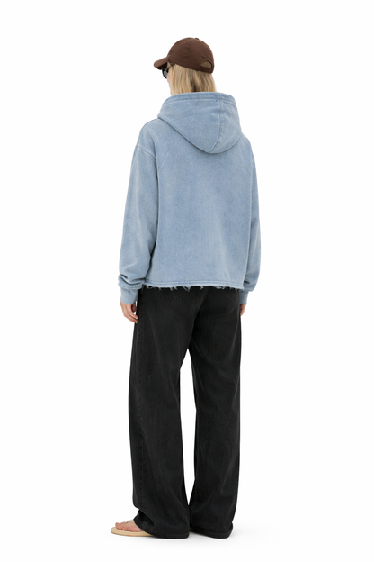 Vintage Washed Frayed-Hem Hoodie Novara Studio   Novara Studio