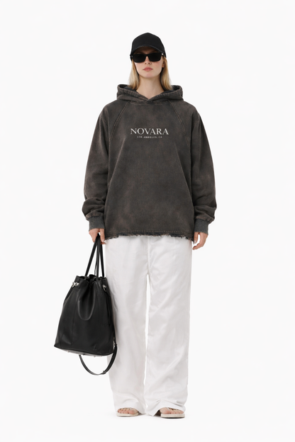 Vintage Washed Frayed-Hem Hoodie Novara Studio   Novara Studio