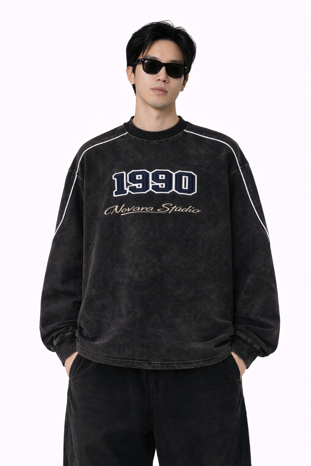 Mineral Wash Piping Raw Hem Sweatshirt Novara Studio   Novara Studio