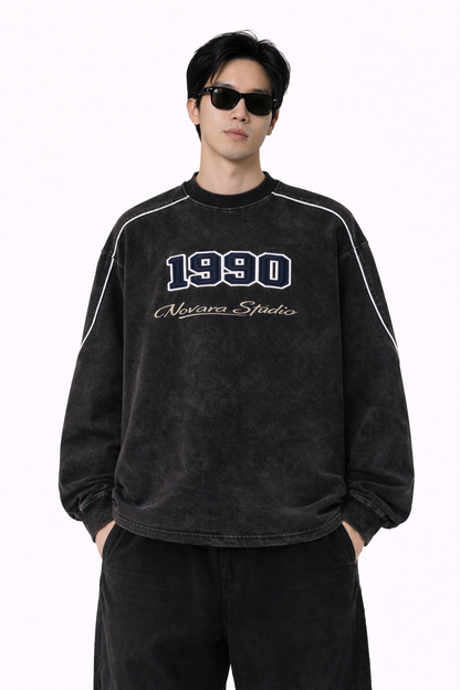 Mineral Wash Piping Raw Hem Sweatshirt Novara Studio   Novara Studio