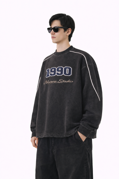 Mineral Wash Piping Raw Hem Sweatshirt Novara Studio   Novara Studio