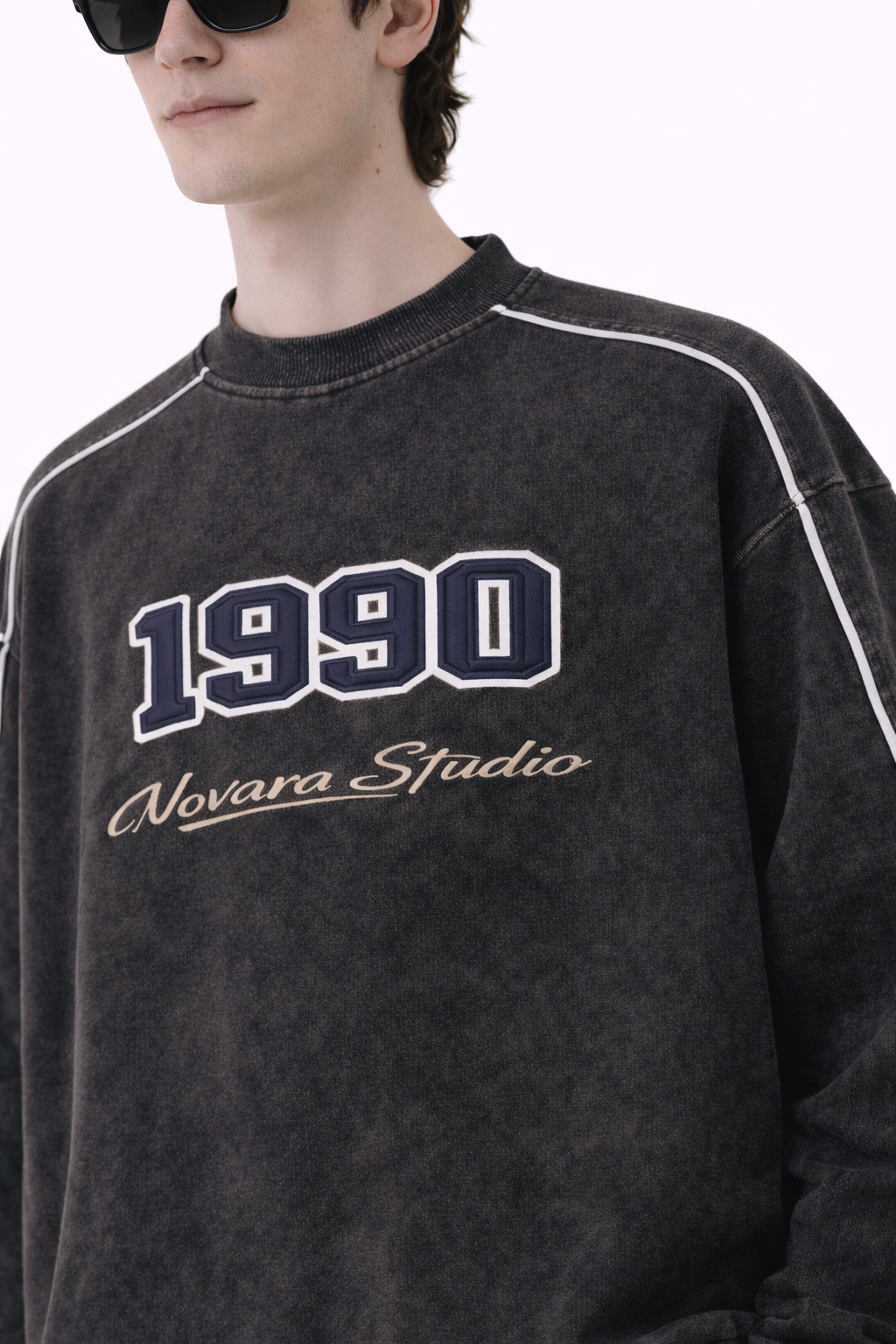 Mineral Wash Piping Raw Hem Sweatshirt Novara Studio   Novara Studio